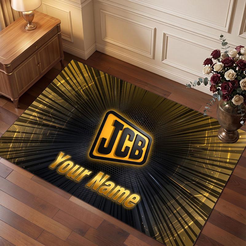 JCB Personalized Crystal Velvet Carpet, Customized Name Text Soft Anti‑Slip Rug for Living Room Bedroom