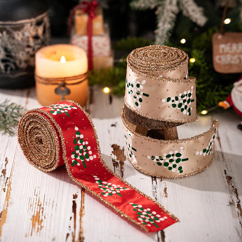 5M Christmas Ribbon Diy Christmas Tree Decoration Wreath Decoration Christmas Tree Snowflakes Snowman Pattern Xmas Holiday Decor