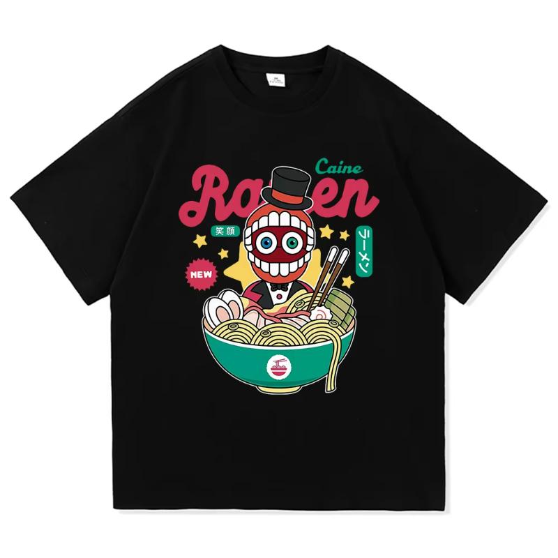 Футболка Amazing Digital Circus Jax Ramen, модная женская футболка Caine Pomni, футболка унисекс с милым кроликом и лапшой, хлопковая футболка.