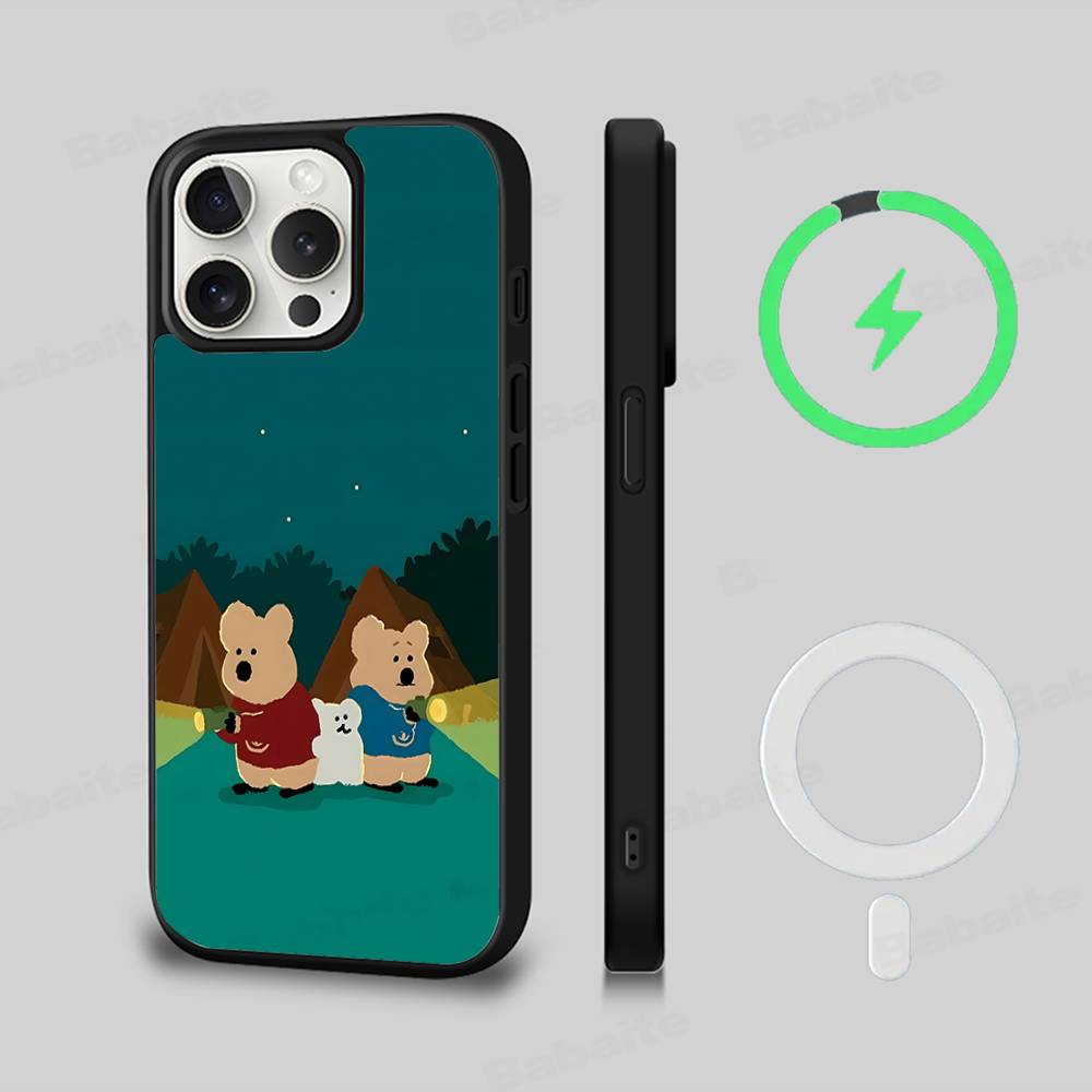 Милый Медведь Квокка Чехол для Телефона MagSafe Для IPhone 16 15 14 13 12 11 17 Pro Max Plus Магнитная Беспроводная Крышка