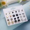 12 Pairs Earrings Set Stud Crystal Pearl Butterfly Flower Heart Women Jewelry