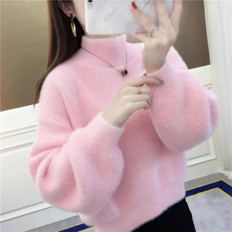 Women's Fashion Casual Fall Winter Solid Color Print Long Sleeve Half Turtleneck Sweaters