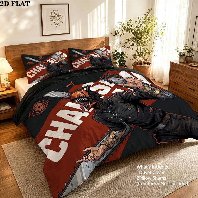 Chainsaw Man Pattern Bedding Quilt Set Quilt Cover Pillowcase Home Birthday Gift(1 * duvet cover + 2 * pillowcase, without core)