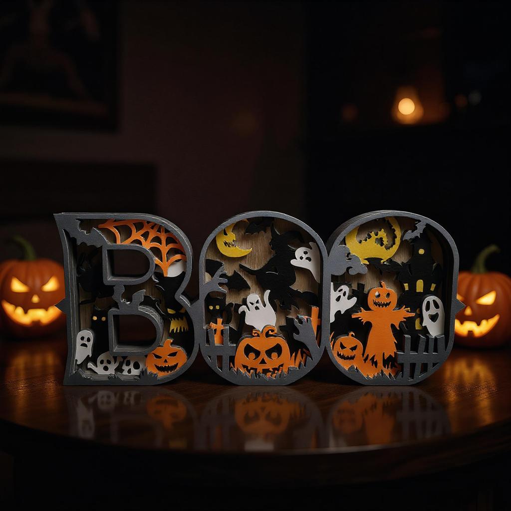 3D многослойная деревянная буква BOO, Хэллоуин, знак-украшение