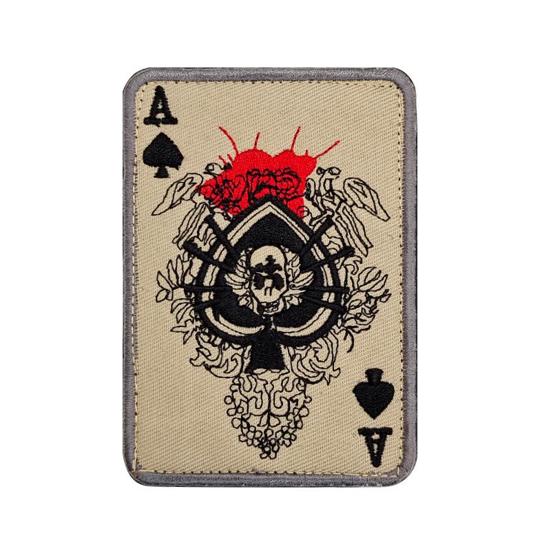 Пиковый туз Покер Череп Вышитая нашивка - Моральный значок на липучке для рюкзака