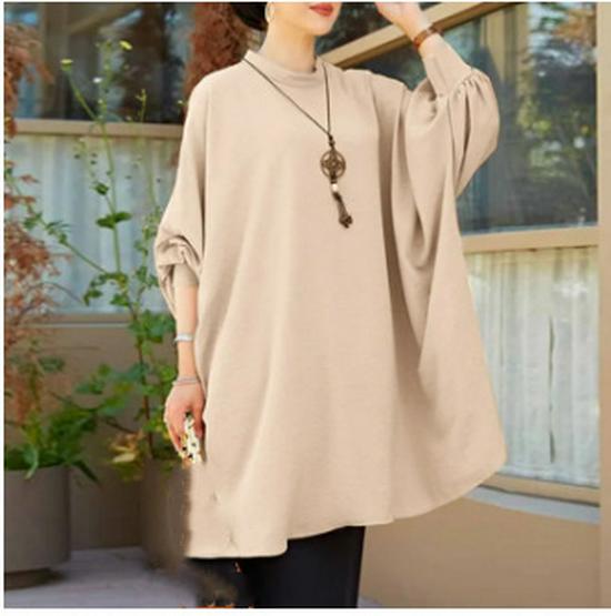 2023 Women's Solid Color Plus Size Loose Casual Long Sleeve Pullover