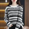 Winter Sweater Women's Round Neck Loose Autumn and Winter Striped Top Knitted Base Sweater