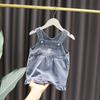 Adorable Baby Girls Spring Apparel Set With Chic Denim Pinafore Skirt And Soft Cotton Blouse For Toddlers