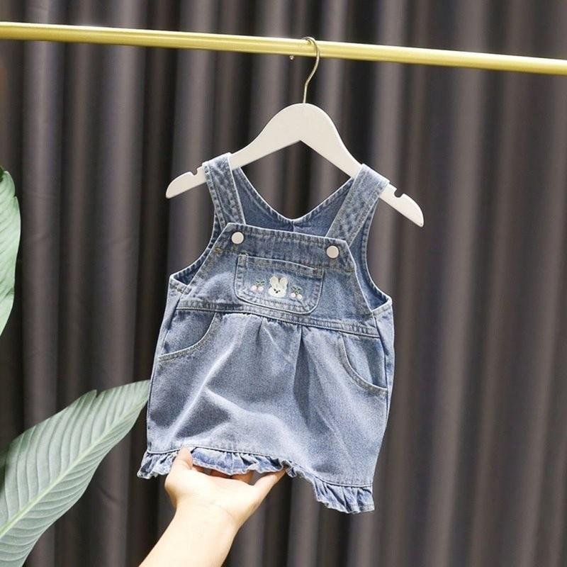Adorable Baby Girls Spring Apparel Set With Chic Denim Pinafore Skirt And Soft Cotton Blouse For Toddlers