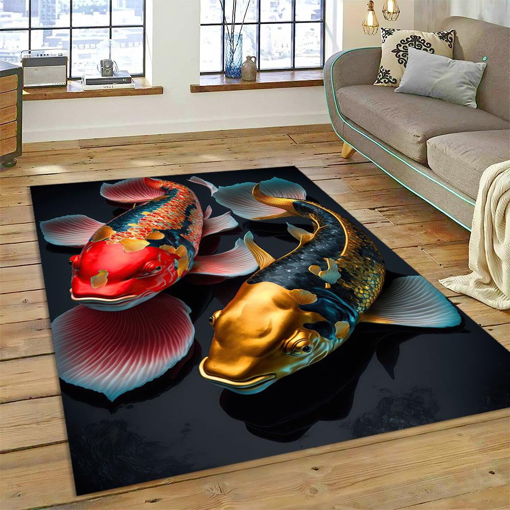 Koi Carp Naturalize Yin Yang Fish Cartoon Carpet Rug for Home Living Room Bedroom Sofa Doormat Decor,Kids Area Rug Non-slip Mat