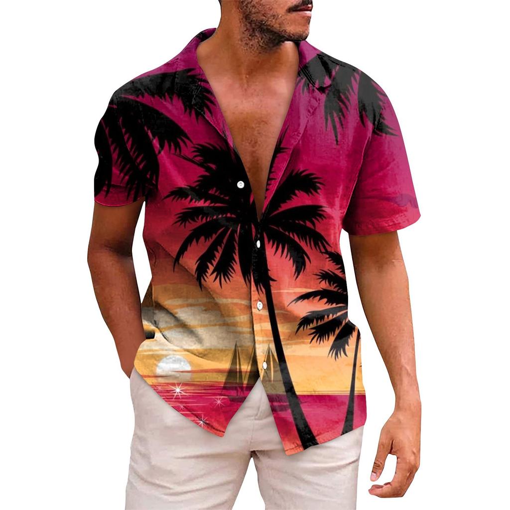 Мужские гавайские рубашки с короткими рукавами и пуговицами с принтом. Мужские повседневные модные рубашки с короткими рукавами.
