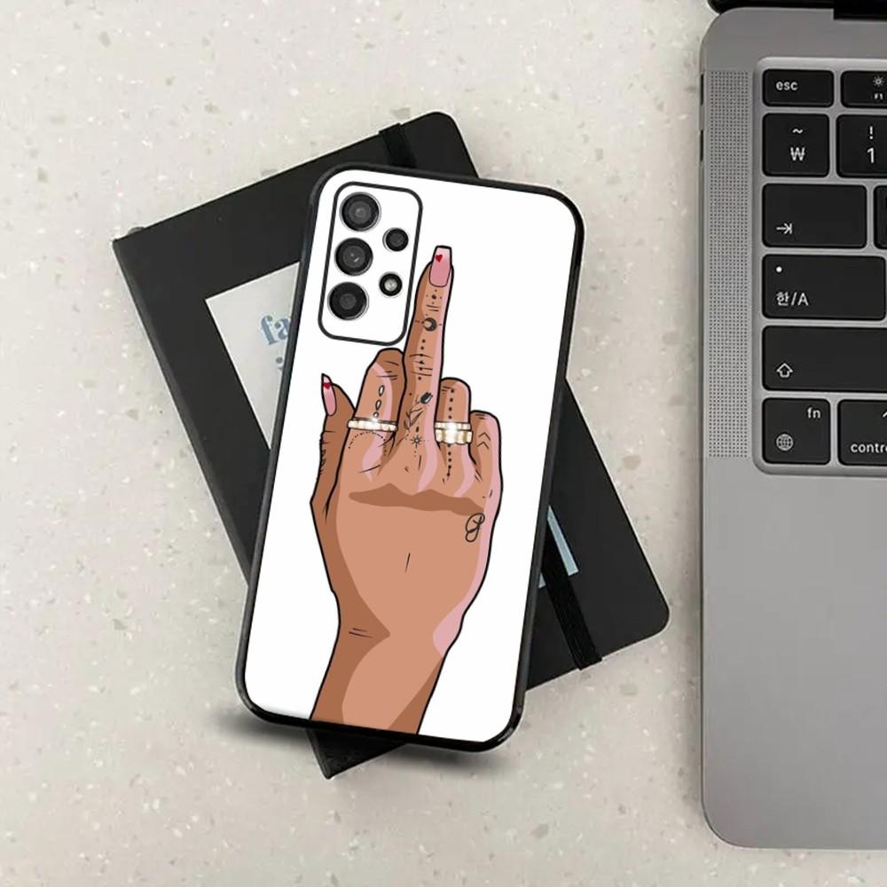 Cartoon Middle Finger Phone Case For Samsung S21,S22,S23,S30,Ultra,S20,Plus,Fe,Lite,Note,10,9,5G Black Soft Cover