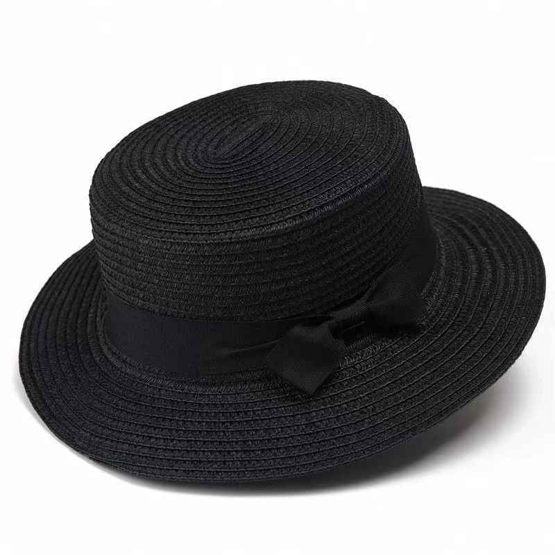 Internet celebrity flat top hat women's summer French retro fashion trend sun hat outdoor vacation elegant sun hat
