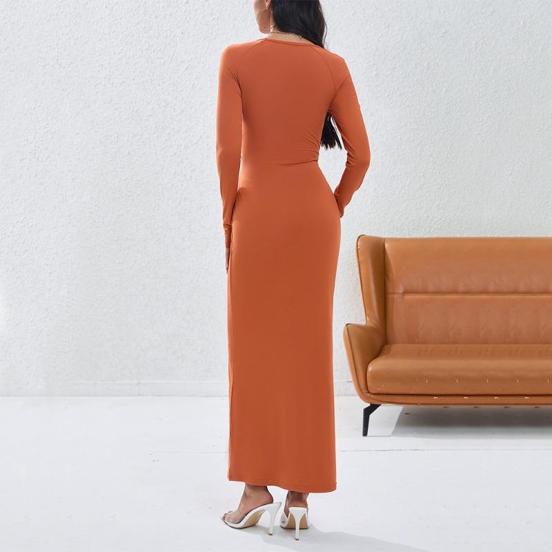 Элегантное зимнее новое платье с круглым вырезом и длинными рукавами, с завышенной талией, однотонное, без пуговиц, А-силуэта, с длинной юбкой для женщин
