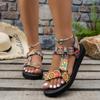 Fashion Women's Shoes 2024 Open Toe Women's Sandals Summer Bohemian Mixed Color Soft Sole Lightweight Casual Comfortable Flat Sandals