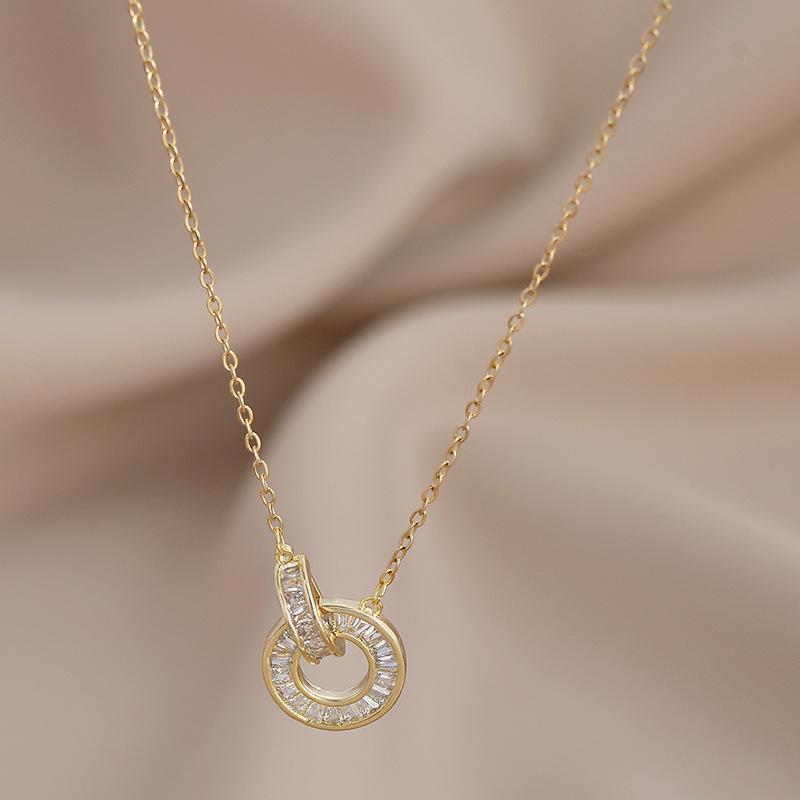 Ожерелья для женщин, корейская мода, сексуальная женская цепочка для ключицы, ювелирные изделия, нишевый дизайн, чувство двойного кольца, переплетенное ожерелье