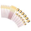 Pink Gold Cutlery Set Stainless Steel Dinnerware Set 24Pcs Knives Forks Coffee Spoons Flatware Set Kitchen Dinner Tableware Set