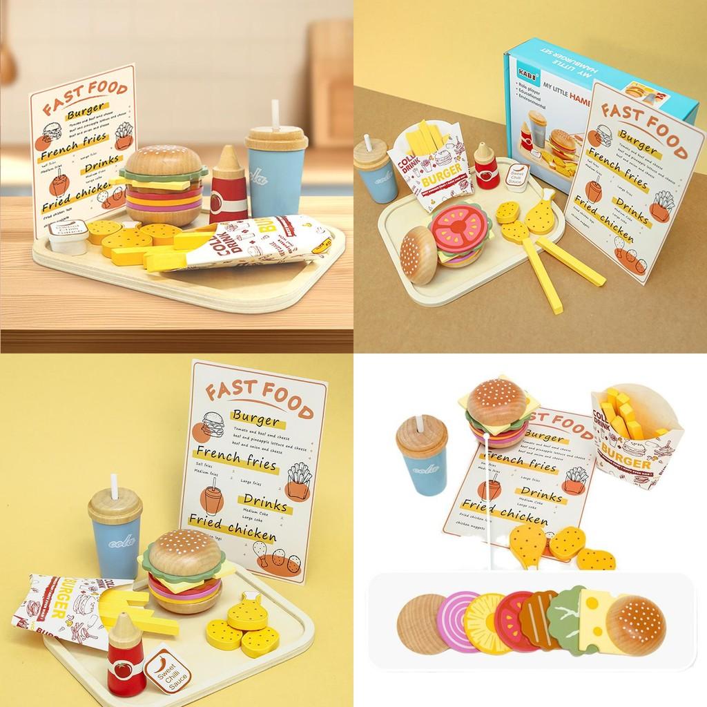 Fun Wooden Simulation Burger French Fries Beverage Kid Toy Set For Early Childhood Learning And Creative Play