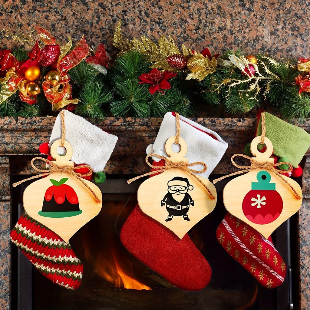 14 Pcs/set DIY Christmas Wooden Hanging with Picture Set  Wooden Blank Wooden Pieces with Picture Set  Holiday Family Gathering Crafts