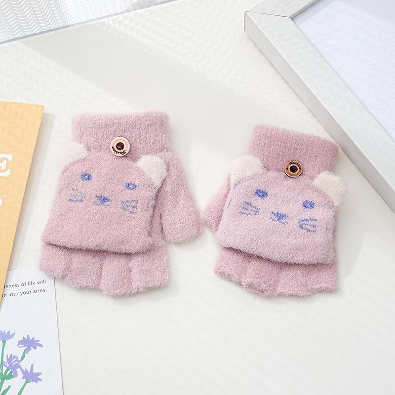 Милые детские перчатки-перевертыши с мультяшным принтом и бархатной подкладкой для тепла и защиты от холода — идеально подходят для письма осенью и зимой