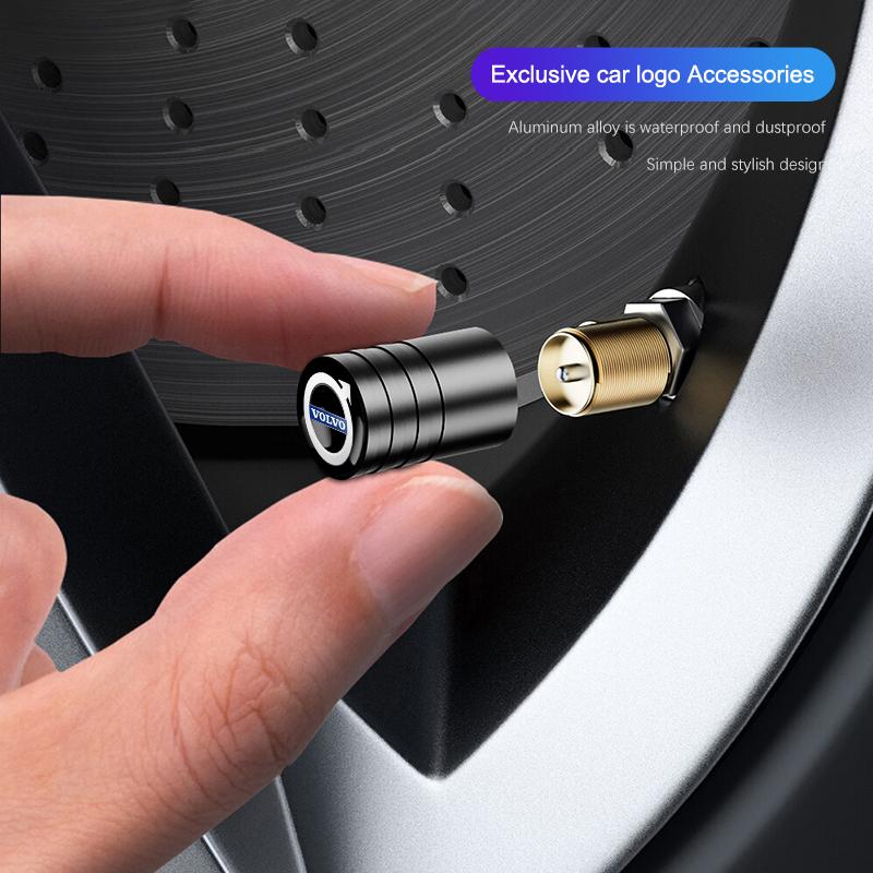 For Volvo 4Pcs Aluminum Alloy Car Tire Air Valve Stems Caps For Volvo Xc60 Xc90 V40 V60 S60 V50 V90 S80 C40 XC40 V70 XC70 C30 EX
