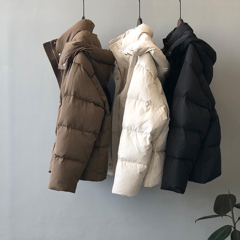 Solid Women's Winter Autumn Down Jacket Hooded Collar Short Single-Breasted Coat Preppy Style Parka Ladies Chic Outwear Female