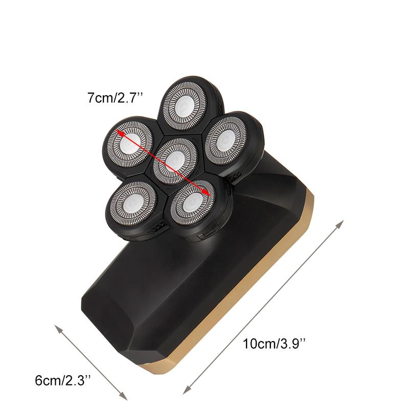 5-In-1 6 Cutter Head Multifunctional Electric Bald Head Shaver Waterproof Rechargeable Trimmer/6 Head Floating Head Cordless Groomer Gray/Golden