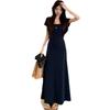 2025 Women's Summer Slimming Square Neck Maxi Dress with Short Sleeves and Chest Pad