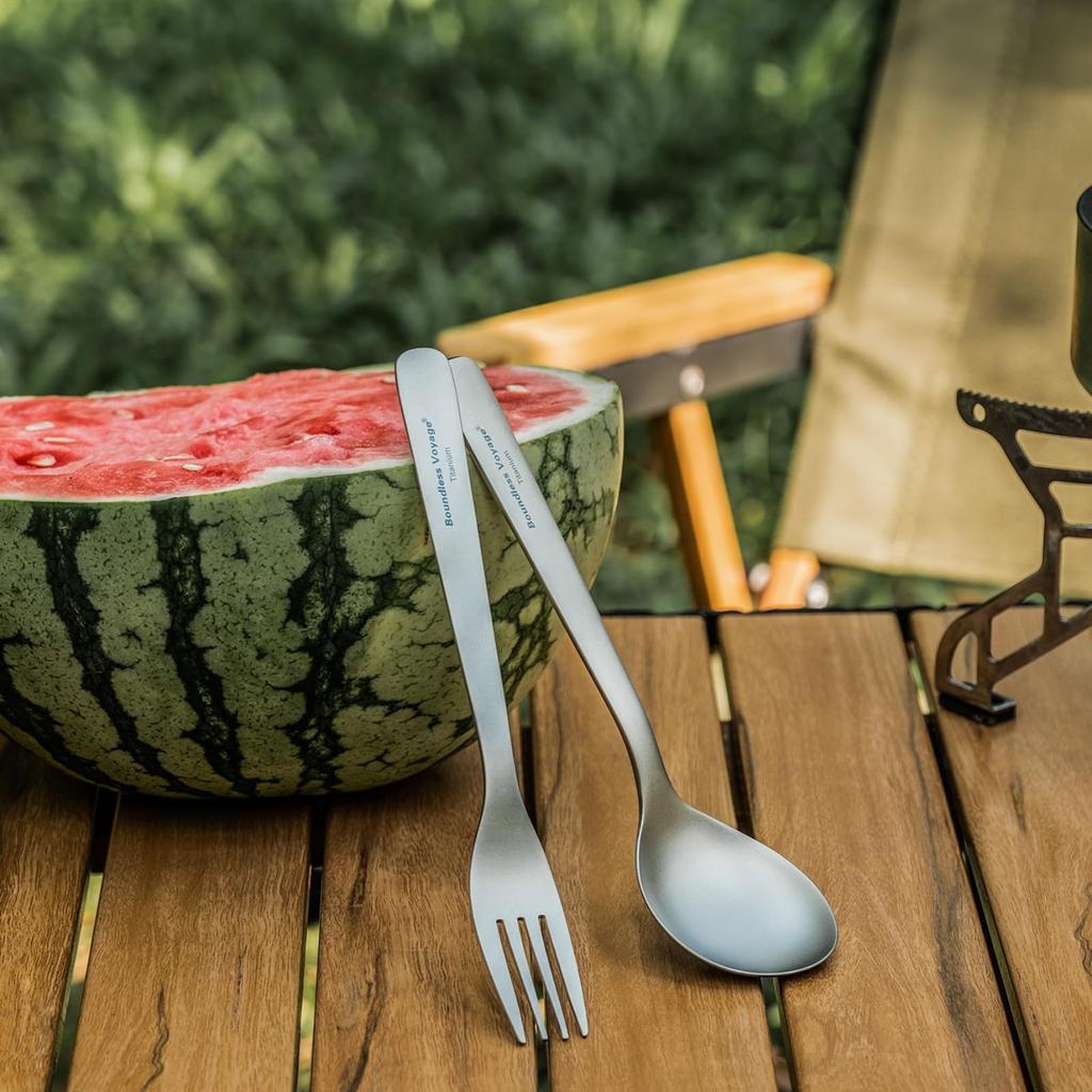 Boundless Voyage Titanium Cutlery and and Perfect for Solo and Outdoor Includes Storage Bag Spoon and Fork Ti1070T Set, Spoon, Fork, Chopsticks,