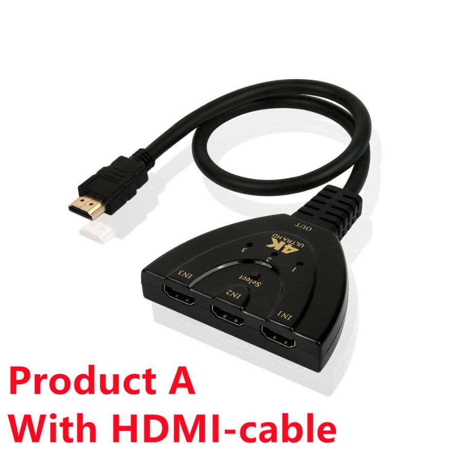 4K HDMI-Compatible Switch 3 Port HDMI-Compatible Switcher 3 In1 Out HDMI-Compatible KVM Switches for PS4 TV Box Xbox Roku HDTV 4