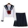 Sailor Long School Female High School High School White JK Authentic Navy Blue School Cultural Costume [JewelAngel] Uniform, Sleeves, Skirt, Bow,