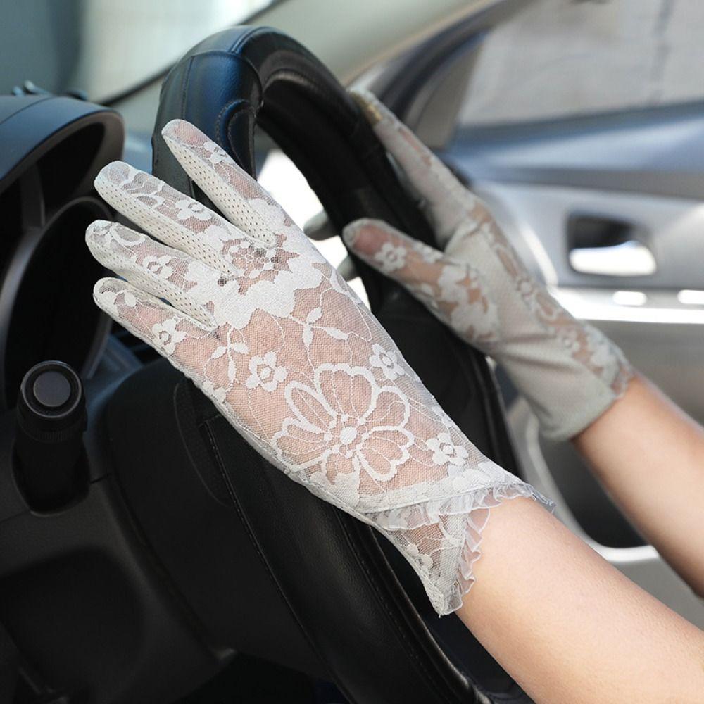 Кружевные перчатки для защиты от солнца Тонкие автомобильные перчатки-варежки Модные перчатки с сенсорным экраном Велоспорт