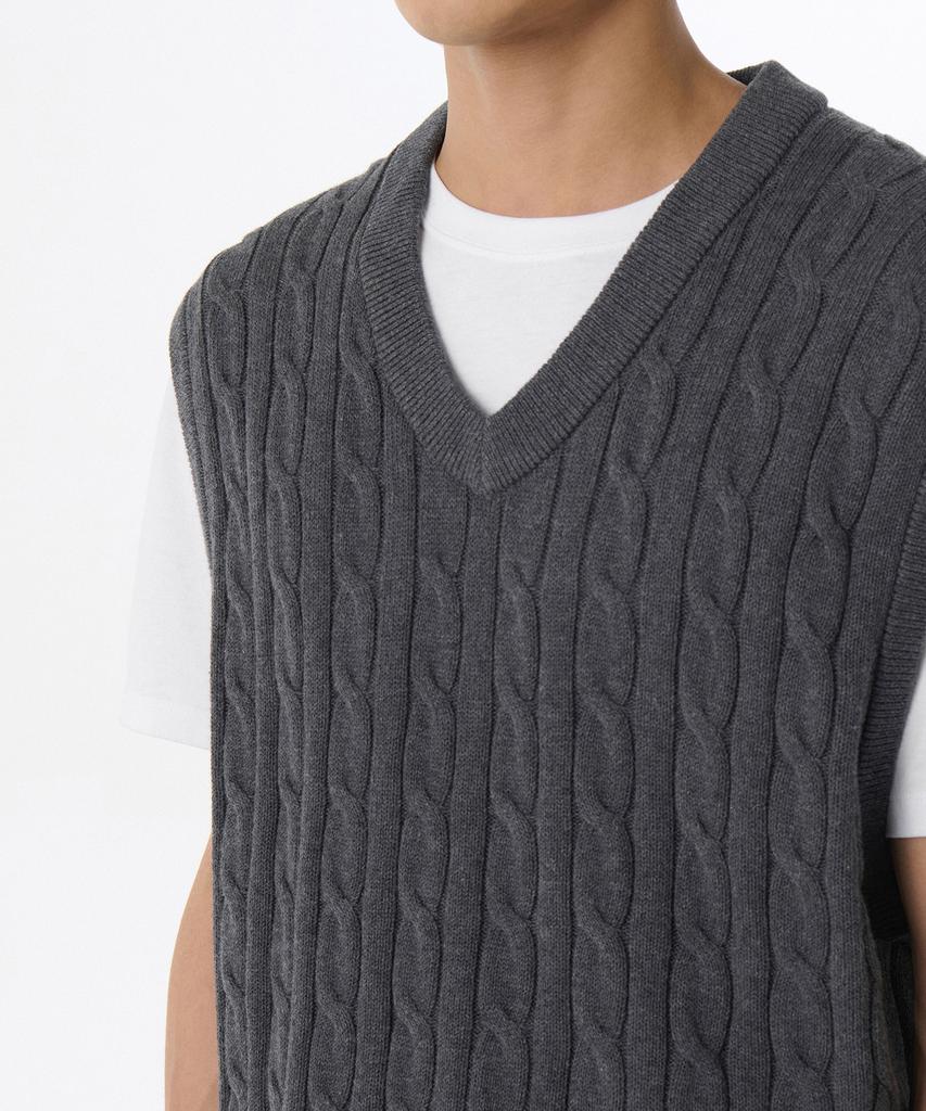 Musinsa Standard Хлопковый вязаный жилет с V-образным вырезом и косами [Серый]
