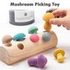 Wooden Rainbow Blocks Mushroom Picking Game Montessori Educational Wooden Baby Toys Developmental Shape Matching Assembly Grasp