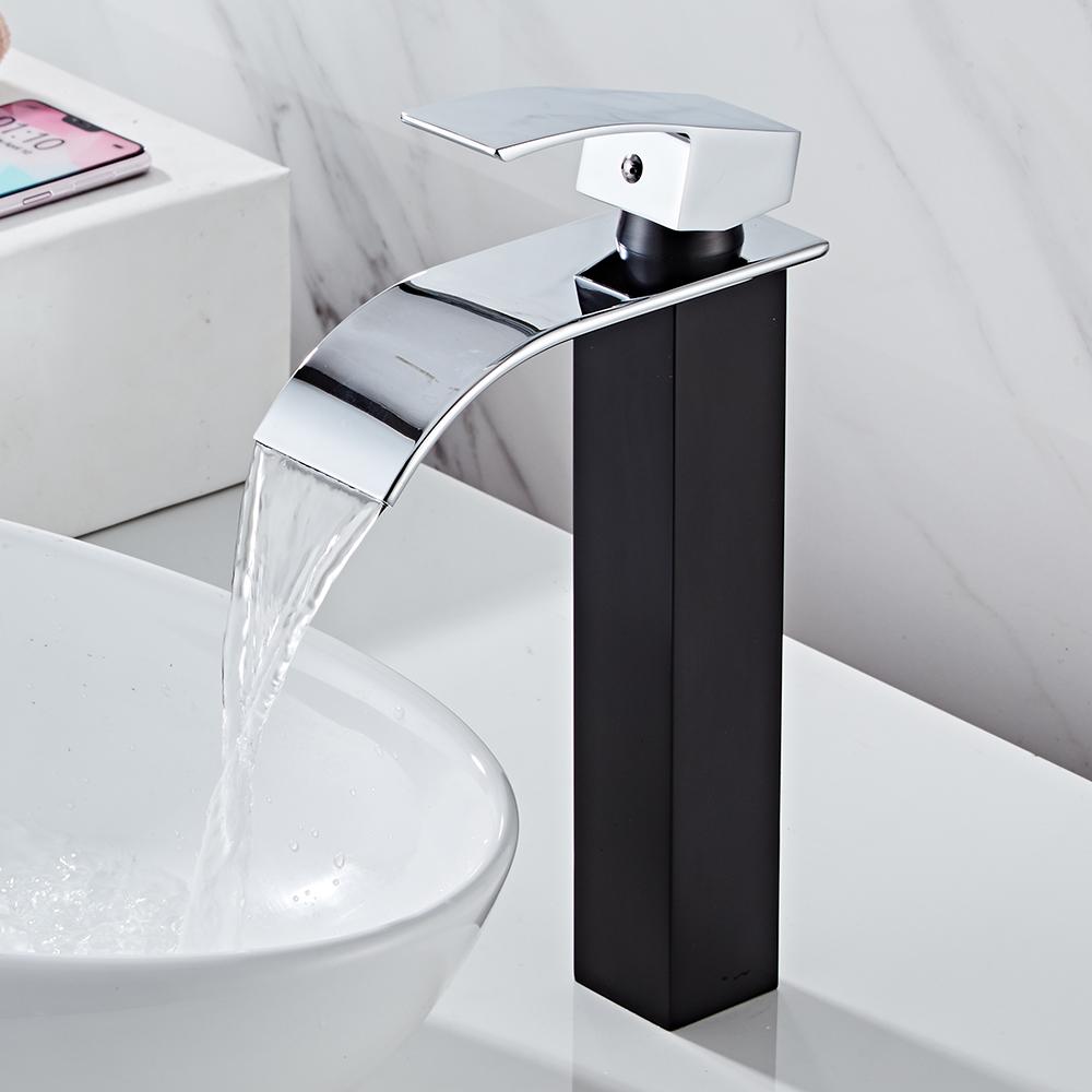 Bathroom Waterfall Basin Sink Faucet Gold Faucets Brass Bath Faucet Hot&Cold Water Mixer Vanity Tap Deck Mounted Washbasin Tap