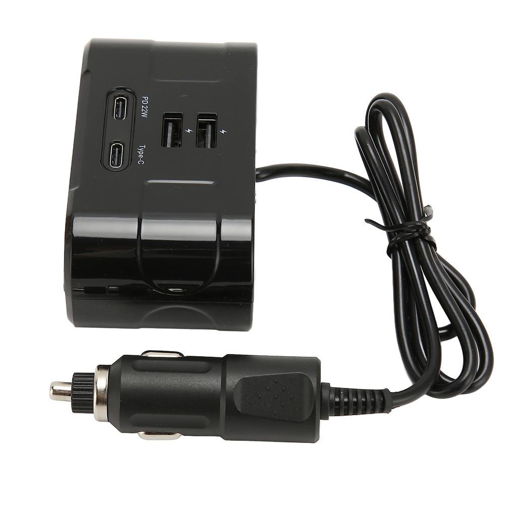 Car Cigarette Lighter Socket Splitter Multifunctional Over Voltage Protection USB Type C Output Port for Phones Tablets