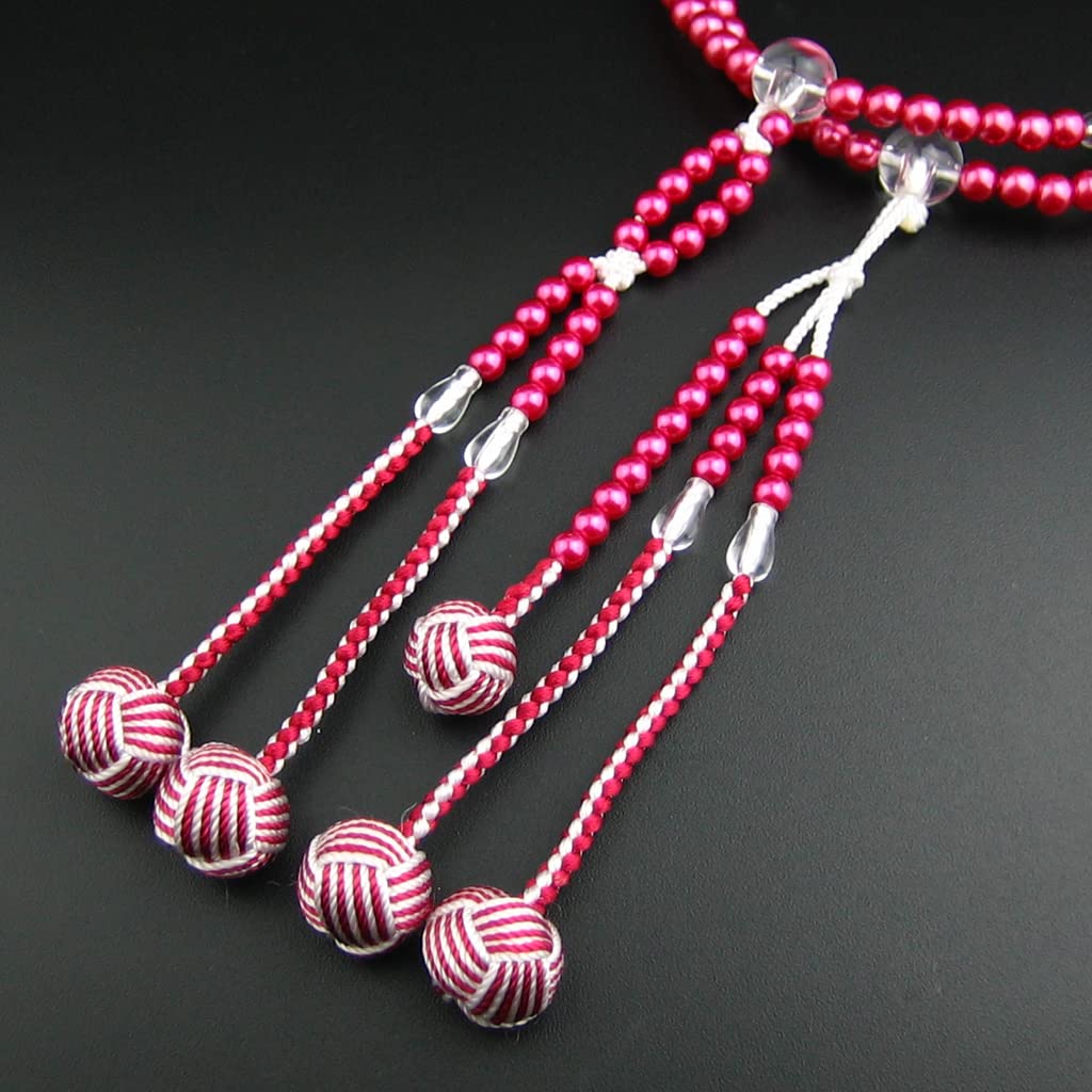 Моёренка Сока Гаккай Молитвенные бусы, Молитвенные бусы СГИ для женщин, Средние, Жемчуг ПК, Винно-красный, Отделка акриловым кристаллом (Двухцветная кисточка темари)