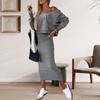 Solid Color Casual Outfit V-neck Sleeveless Bodycon Vest Dress Hooded Long Sleeve Pullover Sweatshirt Set
