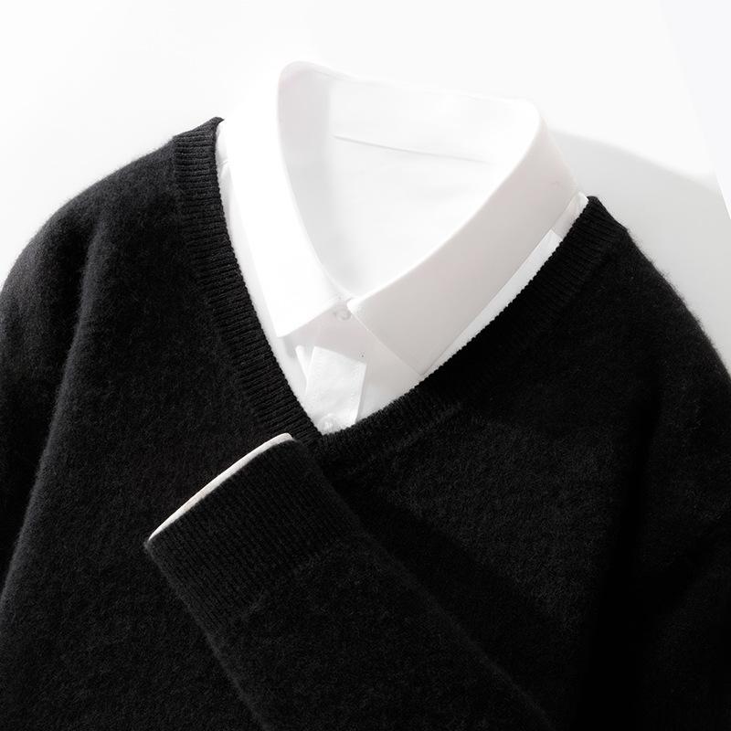 Новый кардиган с V-образным вырезом для мужчин, однотонный пуловер, базовый трикотажный свитер большого размера, свободный, повседневный