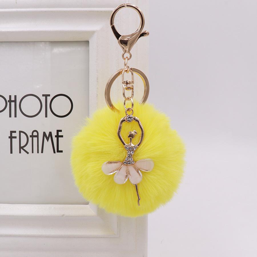 Ballet Dancing Girl Keyring Cute Fluffy Pompom Rhinestone Car Handbag Motorcycle Pendant Accessorie Keychain Retail Wholesale