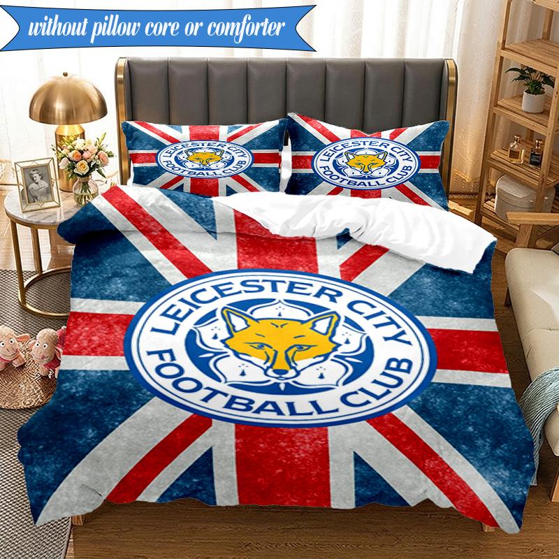 3PCS Leicester City F.C Printed Soft Bedding Set,Including 1pc Duvet Cover And 2pcs Pillowcases Perfect for Bedroom, Dormitory, Fan gift