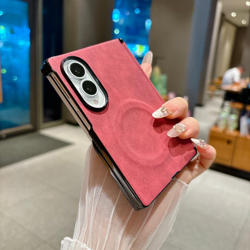 Fashion Solid Color Leather Magnetic Phone Case For Samsung Galaxy Z Fold 8 ZFold8 Fold8 Back Cover Cases For Magsafe Cute Funda