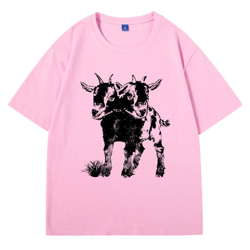 Two Headed Goat Shirt Funny Meme T Shirt for Women Men Cool Graphic T Shirts Weird Creepy Occult T-shirt Short Sleeve Clothes