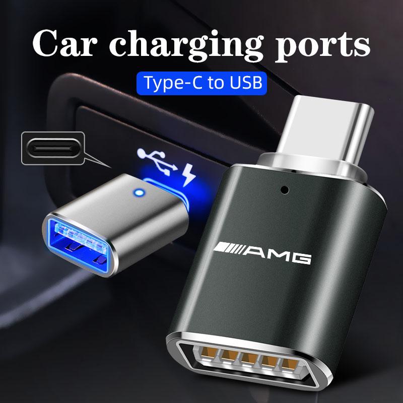 1 шт. Мини-конвертер-адаптер для зарядки автомобиля Type-C на USB 3.0 с логотипом AMG для Mercedes Benz AMG A B C E G CLA W211 W203 W204