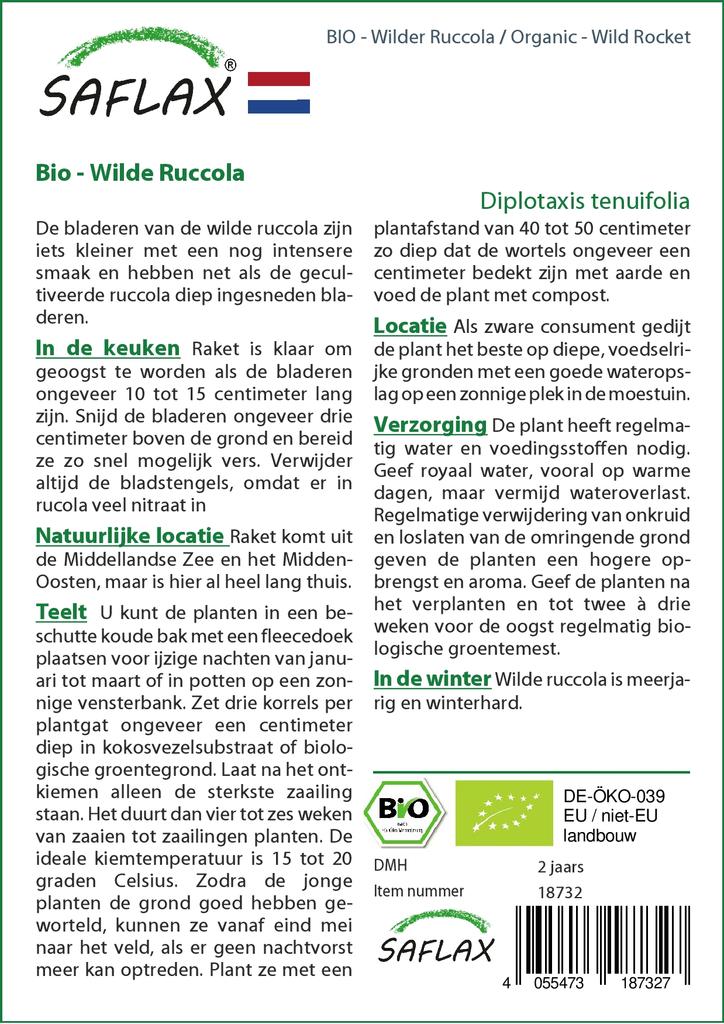 SAFLAX Garden in the Bag - Органический - Wild Rocket - 1500 семян - С субстратом в подходящем мешке - Diplotaxis tenuifolia