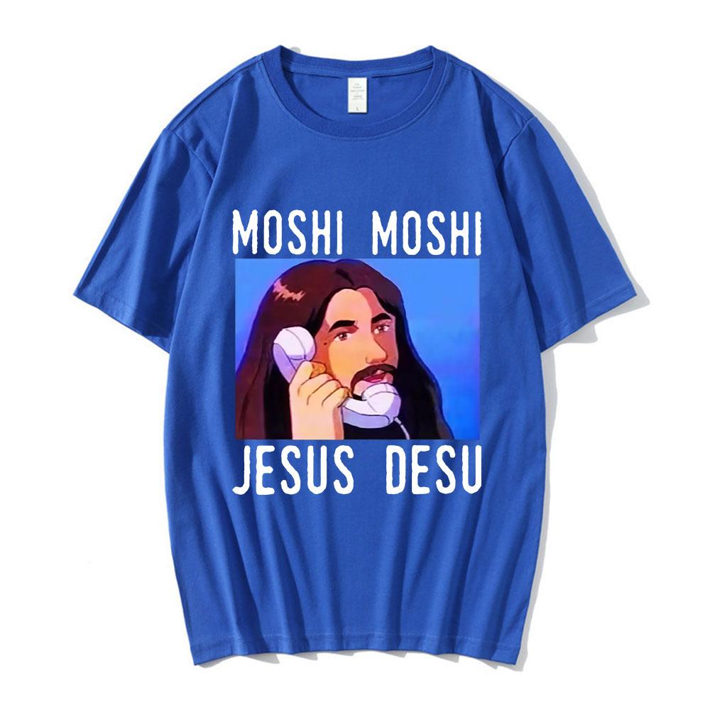 Nicolas Cage Moshi Moshi Jesus Desu T-Shirt Men Funny Meme Picolas Cage Awesome T-shirts Polyester Short Sleeve T Shirt Clothing
