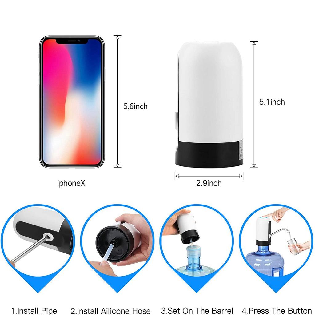 1 шт.Белый/черный насос для бутылок с водой, зарядка через USB, автоматическое переключение, дозатор для питья, зарядка одним щелчком, автоматическое переключение, насос для питья, дозатор