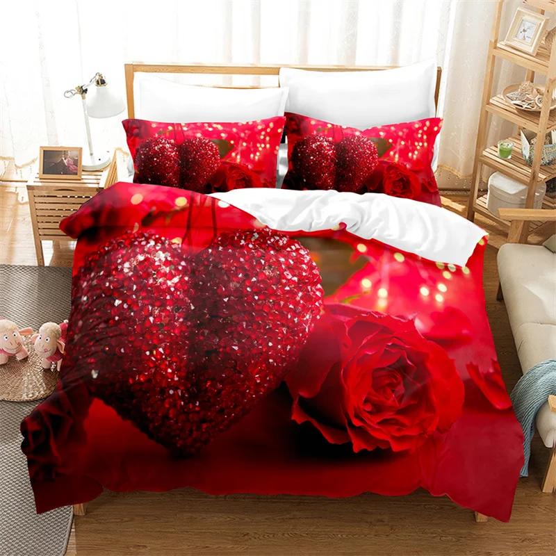 Comforter Rose Flower Bedding Set 4Pcs Pink Red 200X230 For Double Bed 3D Bedsheet 230X230 Full Size Thin Fabric