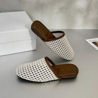 Плетеные женские тапочки, повседневные лоферы, женские мюли, плоские сандалии, тренд лета 2025, комфортные, из мягкой кожи, мелкие, нарядные zapatos