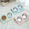 Stainless Steel Water Bowl Feeder Solution Dog and Cat Supplies Double Bowl Pet Dog and Cat Feeding Table